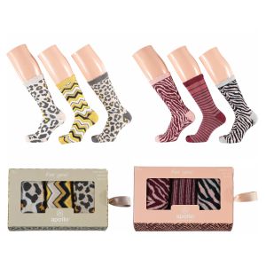 Lustige Damen-Motiv-Socken in Geschenkschachtel Safari Mix