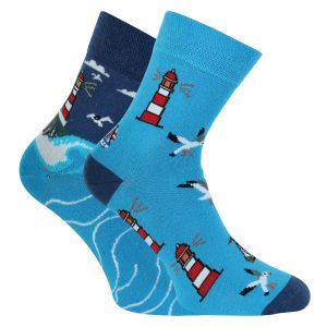 Blaue Motiv Kurzsocken Urlaubsstimmung mit Meer, Wellen, Boote, Leuchtturm