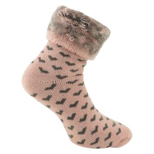Damen HEAT Thermo Socken rosa mit grauen Herzchen - TOG Rating 2.3 Mega dick - 1 Paar