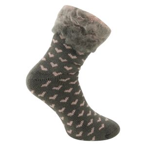 Mega dicke grau HEAT Thermo Socken für Damen mit rosa Herzen - TOG Rating 2.3 - 1 Paar
