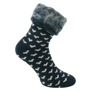 Mega dicke HEAT Thermo Socken für Damen marine mit Herzchen weiß - TOG Rating 2.3 - 1 Paar