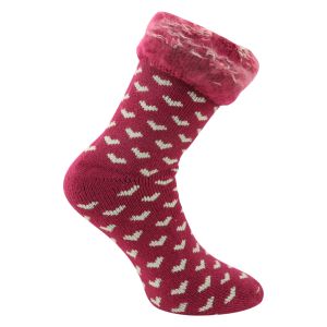 Damen HEAT Socken rot mit Herzen weiß - Thermo - TOG Rating 2.3 Mega dick - 1 Paar