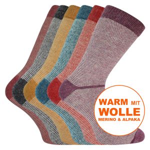 Mollig warme Alpaka-Merino-Wolle Socken Ringel-Trend - 2 Paar