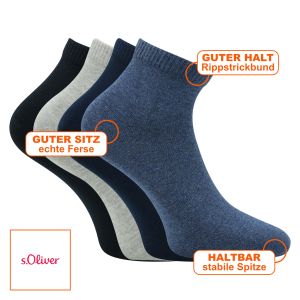 Quarter Socken grau-blau-mix s.Oliver - 4 Paar