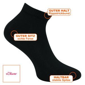 Quarter Socken schwarz s.Oliver - 4 Paar