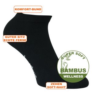 Schwarze Bambus Sneaker Socken - 3 Paar