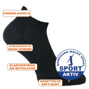 Schwarze multifunktionale Sport Sneakersocken camano - 2 Paar