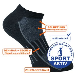 Sneaker Sport- und Funktionssocken antibakteriell schwarz - 3 Paar