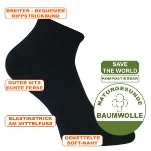 Sport Kurzsocken -save the world- schwarz mit GOTS Bio Baumwolle