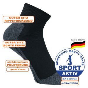 Sport Sneaker Kurzsocken mit Silberionen und Frottee Fußbett - 1 Paar