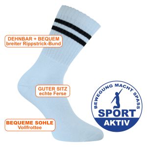 Stylische Crew Socks Sportsocken weiß mit schwarzen Ringeln - 2 Paar