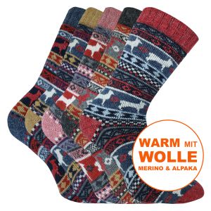 Wohlfühl-Hygge-Socken Peru-Anden-Motive mit Merino und Alpakawolle