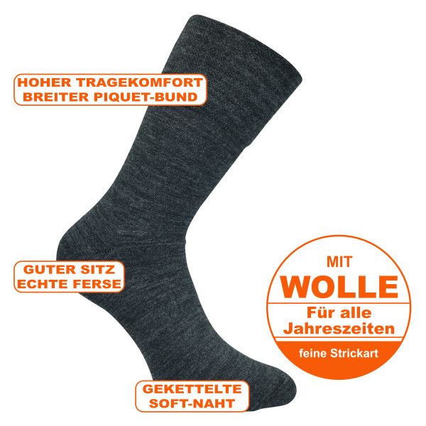 Bequeme Merino Wolle Socken ohne Gummidruck dunkel-grau