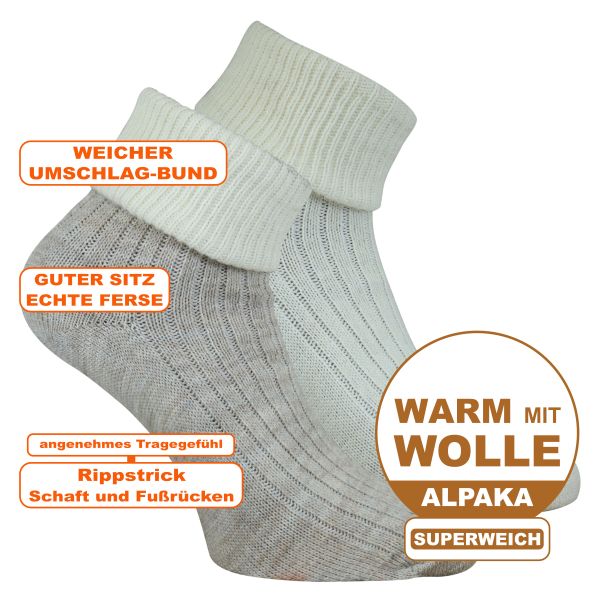 Warme superweiche Umschlagsocken mit Alpaka-Wolle dünn beige-wollweiß