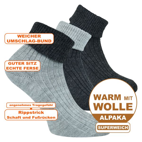 Warme superweiche Umschlagsocken mit Alpaka-Wolle dünn anthrazit-grau