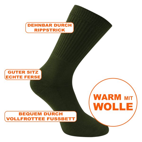 Dicke warme Army Socks mit Wolle und dicker Frotteesohle olivgrün