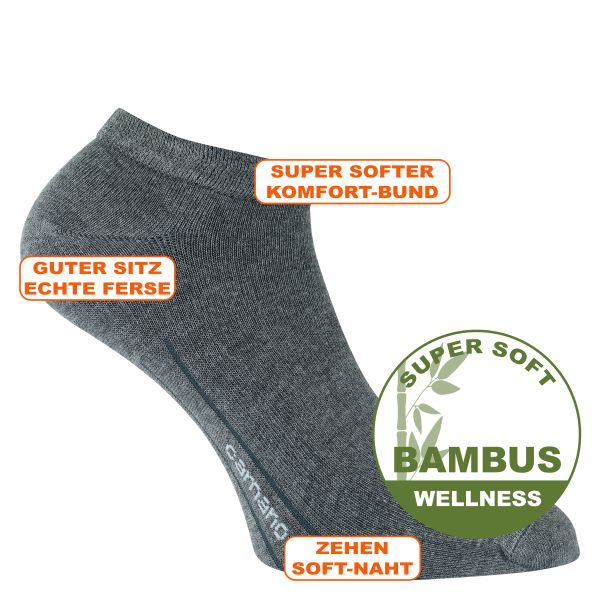 Bambus Sneakersocken ohne Gummidruck dunkelgrau-melange - camano