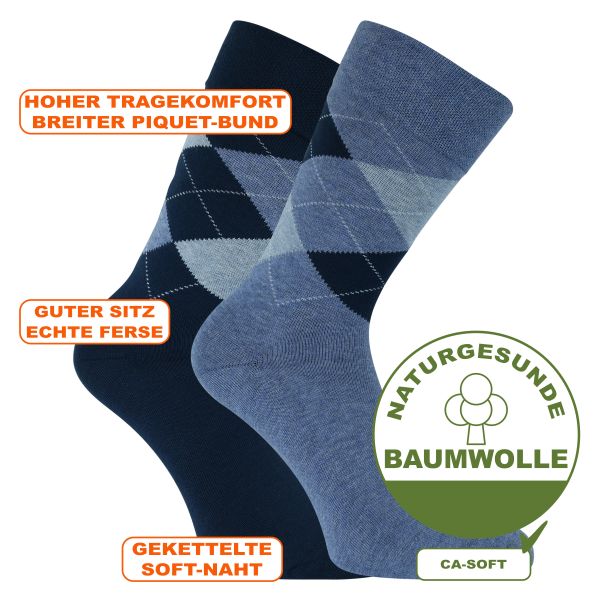 Bequeme Socken Argyle Karo Muster Camano o. Gummidruck blau-mix