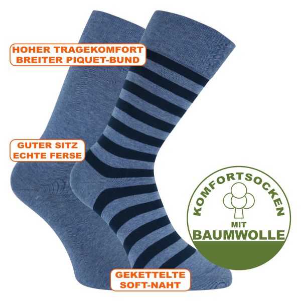 Bequeme CA-SOFT Herren-Socken Stripes Camano o. Gummidruck blau-melange-mix
