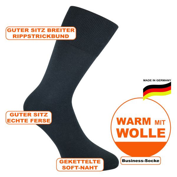 Performance Business Socken 80% Merino-Schurwolle schwarz