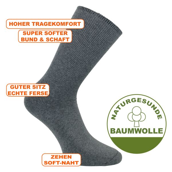 Camano Diabetiker Socken ohne Gummi-Kompression im Bündchen dunkelgrau