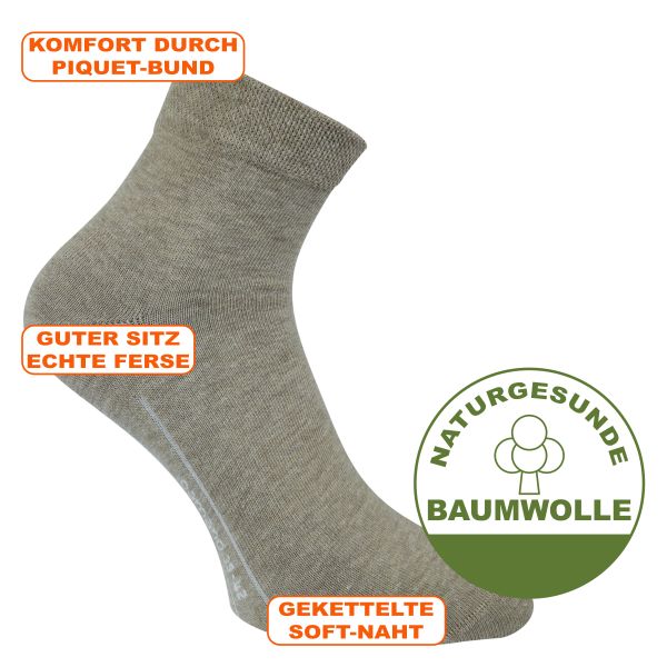 camano Quarter Kurz-Socken sand-beige ohne Gummidruck