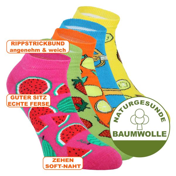 Lustige FRÜCHTE Motiv Sneaker Socken mit Baumwolle