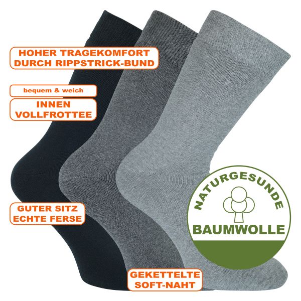 Warme dicke Vollfrottee Stiefelsocken mit viel Baumwolle - Terry Boot Socks  grau-mix