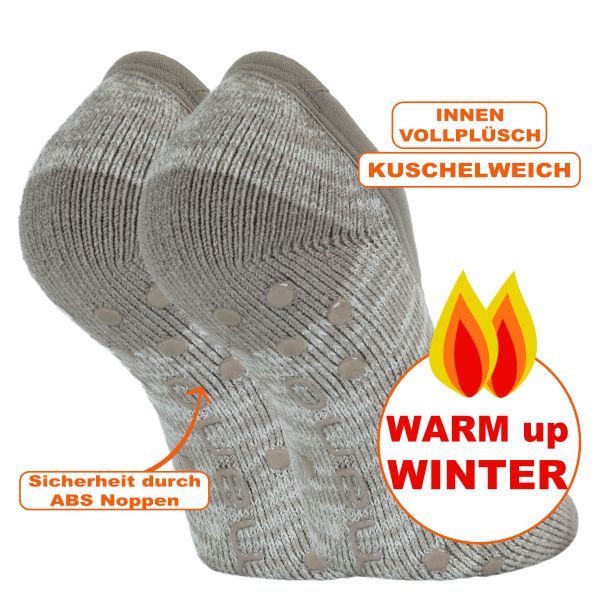 Dicke mollig warme kuschelweiche Damen Warm Up ABS-Sneaker-Kuschel-Socken taupe beige