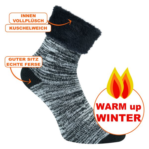 Dicke mollig warme Damen Warm Up Kuschel-Socken schwarz