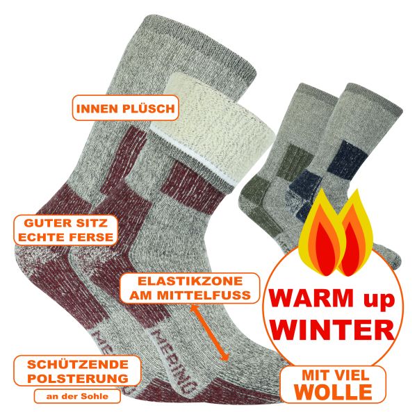 Dicke molligwarme Outdoor Funktions-Trekking Socken mit viel Merino-Wolle