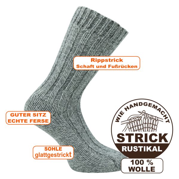 Dicke rustikale mollig-warme Socken 100% Wolle vom Schaf und Alpaka grau