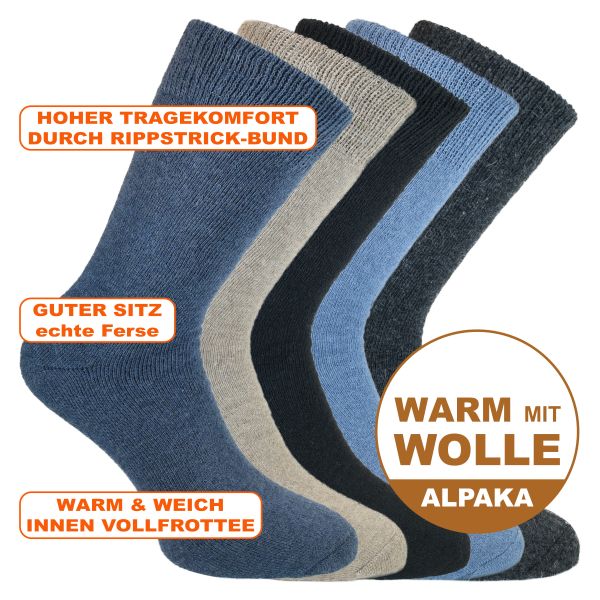 Dicke warme Alpaka Wolle Socken innen Vollfrottee für Herren dezente Farben