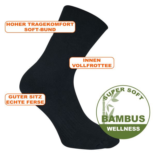 Dicke weiche Vollfrottee Bambus Socken schwarz