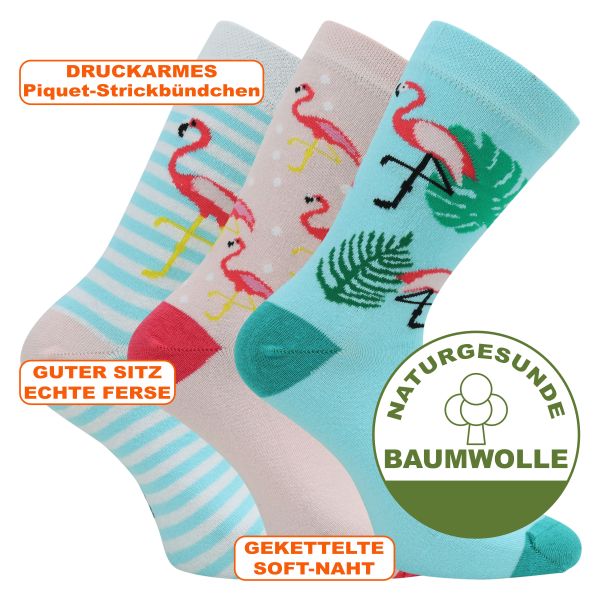 Farbenfrohe Damen Motiv Socken mit exotischem Florida-Flamingo-Design mit Komfortbund