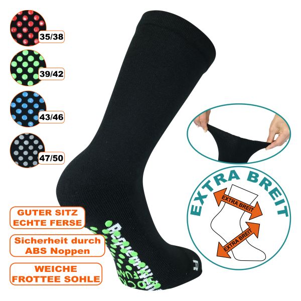 Extra breite ABS Wellness Socken mit Polstersohle ohne Gummidruck