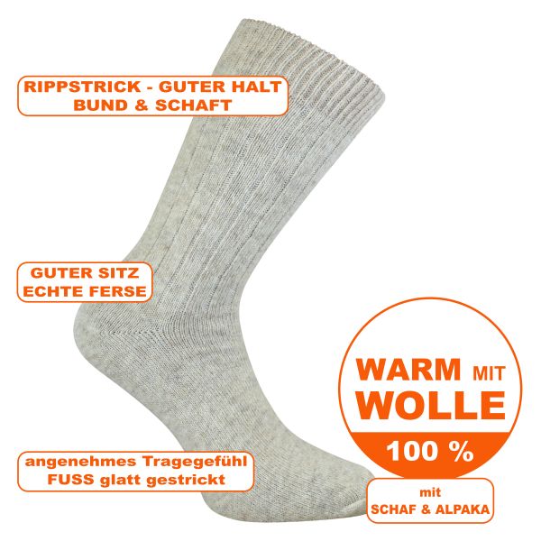Feine luxuriöse Socken mit 100% Wolle vom Schaf und Alpaka beige