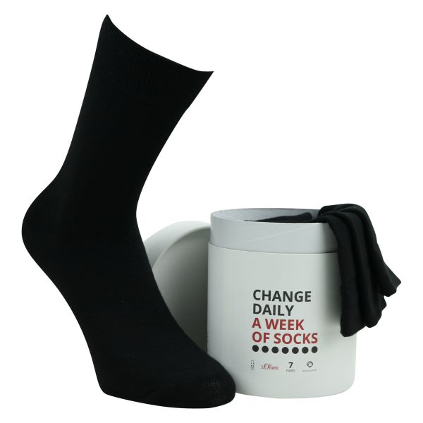 Geschenkdose für 7 Tage schwarze Socken s.Oliver - 7 Paar