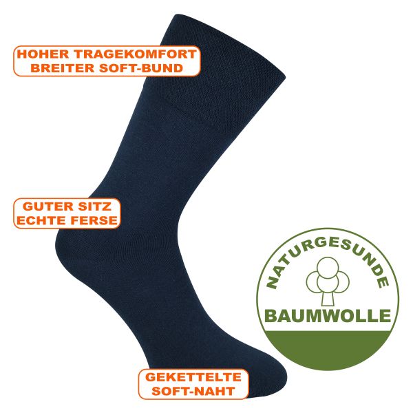Bequeme Gesundheits Wellness Socken ohne Gummidruck marine