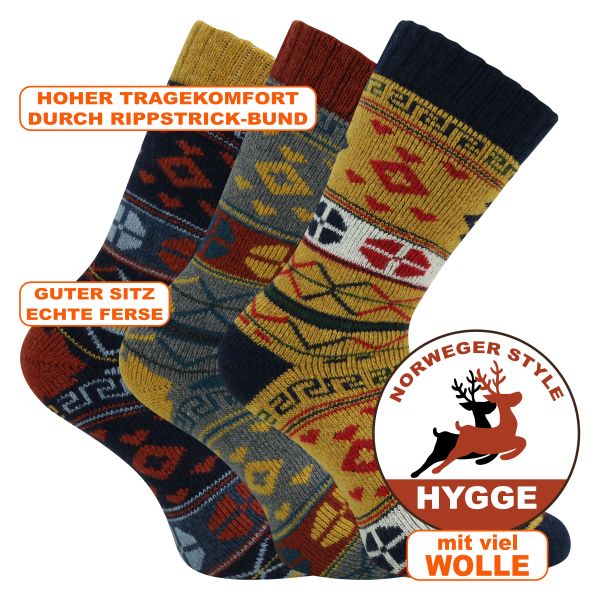 Mollig warme Hygge Socken mit viel Wolle im Big Ethno Style