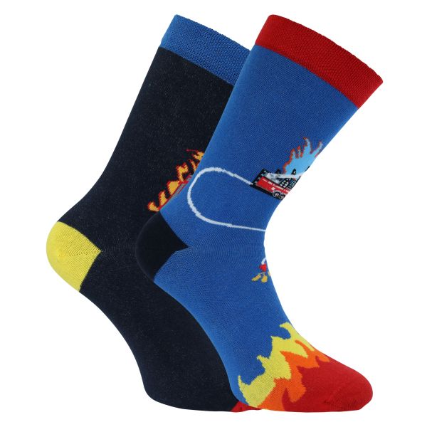 Lustige farbenfrohe FEUERWEHR Motiv Socken mit viel Baumwolle