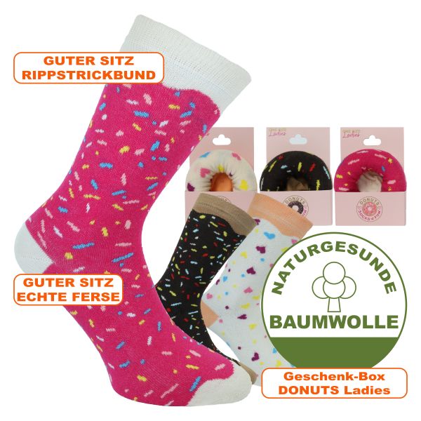 Lustige bunte Donuts-Socken in Geschenkverpackung