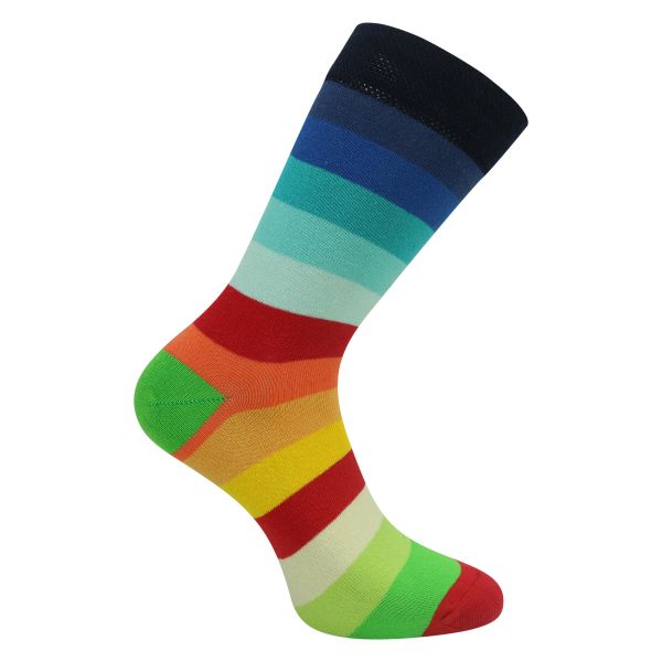 Farbenfrohe Baumwollsocken mit Regenbogen Ringel Muster breite Streifen in bunten Farben