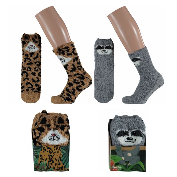 Kuschelige Flauschsocken Faultier o. Leopard Motiv Socken in  Geschenkschachtel auf Rechnung kaufen
