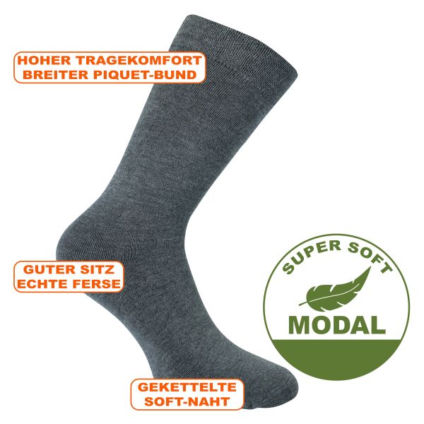 Butterweiche Modal-Socken grau-melange ohne Gummidruck