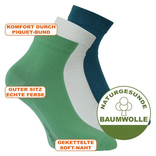 Kurzsocken Quarter-Socks von Camano grün-weiß-mix
