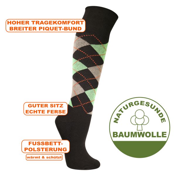 Bequeme Reit-Kniestrümpfe karo Komfort-Polstersohle braun-grün