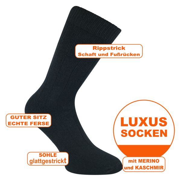 Schwarze luxuriös wollweiche warme Merino Kaschmir Wolle Socken