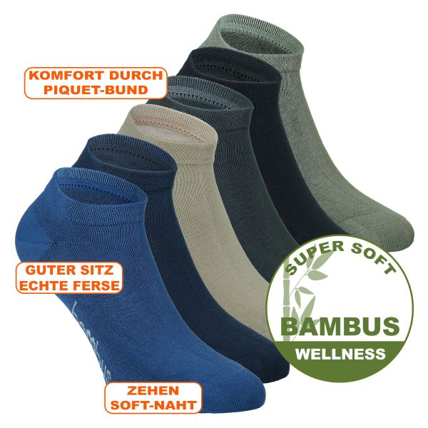 Seidig weiche Bambus Viskose Sneaker Socken dezente dunkle Sortierung