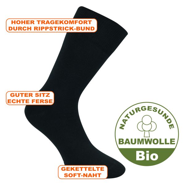 Naturgesunde Socken mit GOTS Bio Baumwolle kbA Cotton schwarz